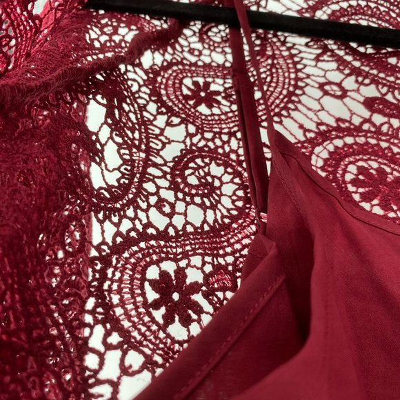 Aqua NWT Lace Button Front Long Sleeve Mock Neck Mini Dress Burgundy Medium New - Picture 8 of 12